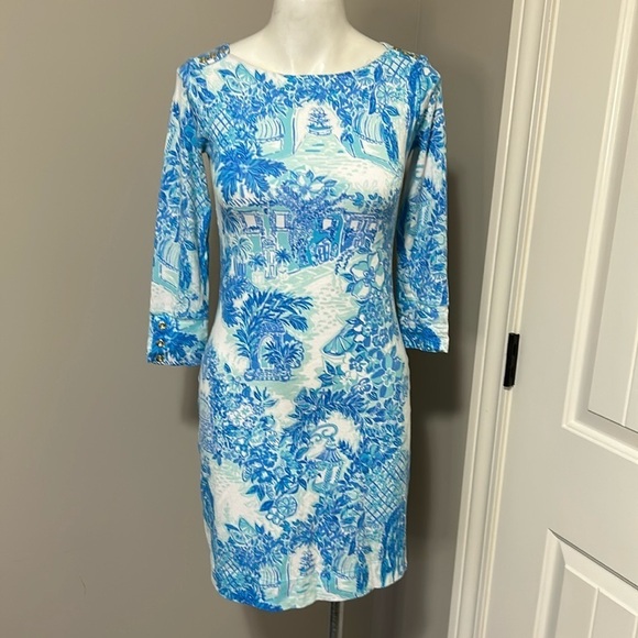 Lilly Pulitzer Sophie Shift Dress Toile Me About It UPF 50+ Blue White Sz XXS - Picture 3 of 14